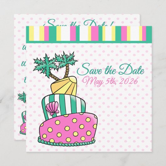 Tropische strandtaart save the date (Voorkant / Achterkant)