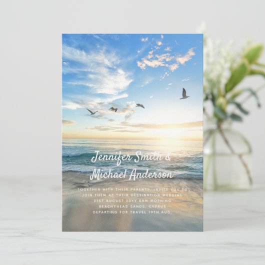 Tropische strandtrouwfoto in het buitenland Modern (Staand voorkant)