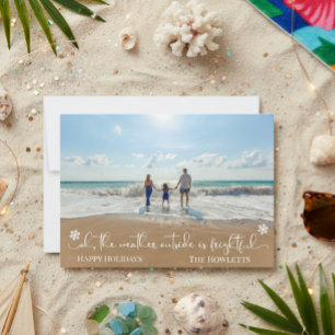 Tropische strandvakantie kerstfoto feestdagenkaart