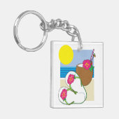 Tropische strandvakantie kokosbloemen teenslippers sleutelhanger (Voorkant Links)