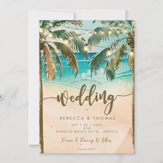 Tropische strandverlichting Moderne huwelijksuitno Kaart (Voorkant)