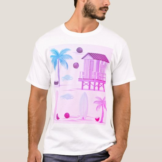 Tropische strandvibes: surfplanken, palmen en coco t-shirt (Voorkant)