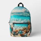 Tropische Strandwateren Zeeschelpen Bedrukte Rugzak (Voorkant)