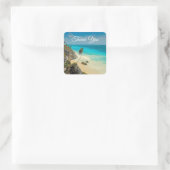 Tropische strandwind veegde palmbomen dank u vierkante sticker (Tas)