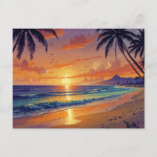 Tropische strandzonsondergang briefkaart