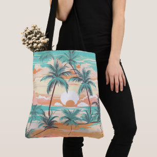 Tropische strandzonsondergang tote bag