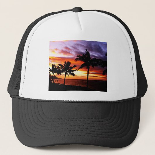 Tropische strandzonsondergang trucker pet (Voorkant)