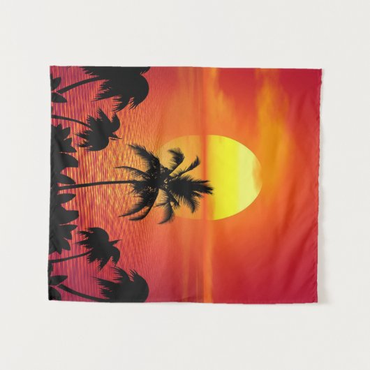 Tropische strandzonsondergang zonsopgang palmbomen wandkleed (Voorkant (horizontaal))