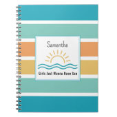 Tropische Strepen Zon Golven Geborduurd Monogram Notitieboek (Voorkant)