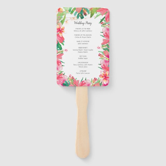 Tropische String Lights Bloemen bruiloft programma Handwaaier (Achterkant)