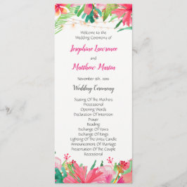 Tropische String Lights Bloemen bruiloft programma Programmakaart