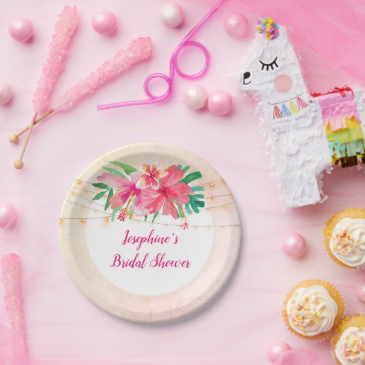 Tropische String Lights Bloemen Vrijgezellenfeest Papieren Bordje (Feest)