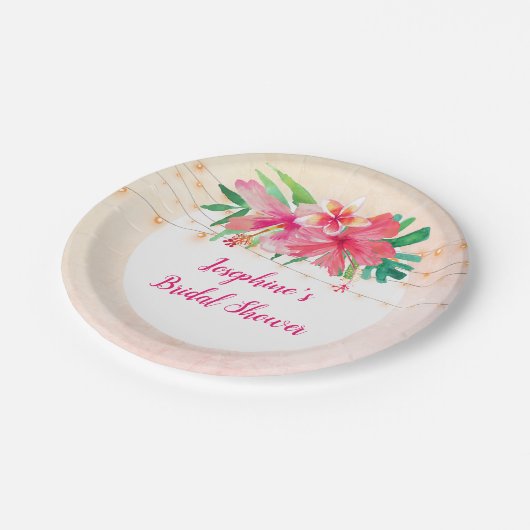 Tropische String Lights Bloemen Vrijgezellenfeest Papieren Bordje (Gekanteld)