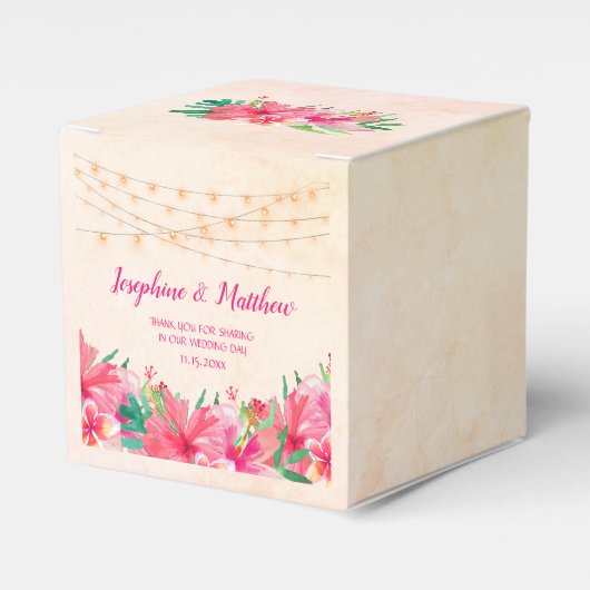 Tropische String Lights Bloemen Waterverf Bruiloft Bedankdoosjes (Voorkant Zijde)