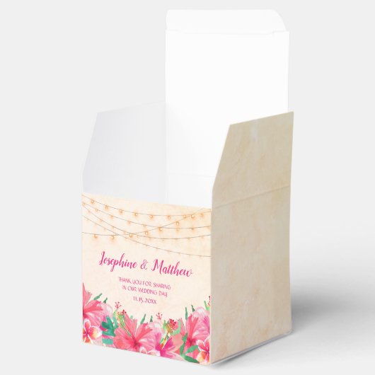 Tropische String Lights Bloemen Waterverf Bruiloft Bedankdoosjes (Geopend)