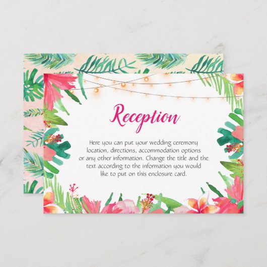 Tropische String Lights bloemenbruiloft behuizing Informatiekaartje (Voorkant / Achterkant)