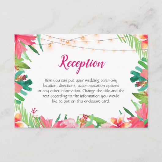 Tropische String Lights bloemenbruiloft behuizing Informatiekaartje (Voorkant)