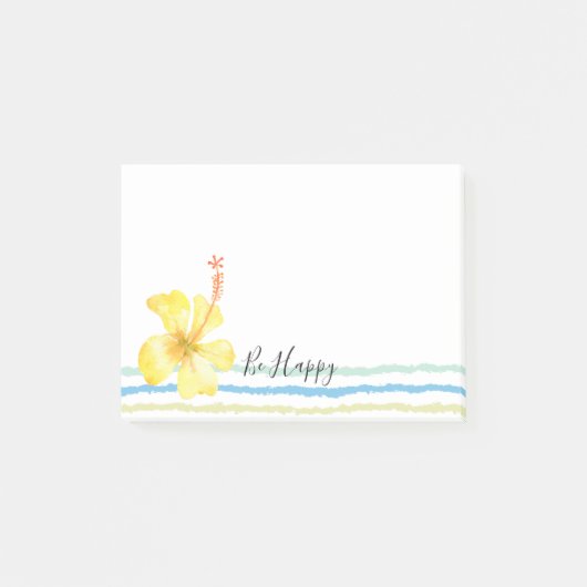 Tropische stripes Geel Hibiscus Floral Post-it® Notes (Voorkant)