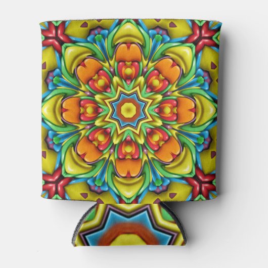 Tropische Sunburst  Fractal Kaleidoscope Blikjeskoeler (Voorkant)