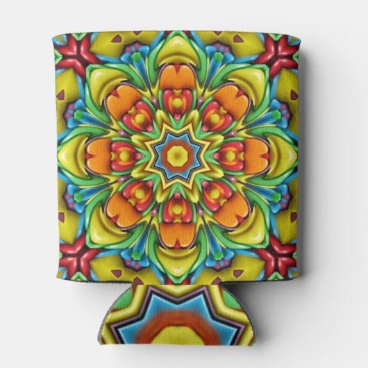 Tropische Sunburst  Fractal Kaleidoscope Blikjeskoeler (Achterkant)