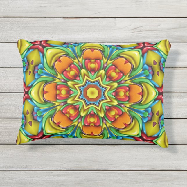 Tropische Sunburst  Fractal Kaleidoscope Buitenkussen (Achterkant)