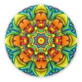 Tropische Sunburst Fractal Kaleidoscope Keramische Knop (Voorkant)