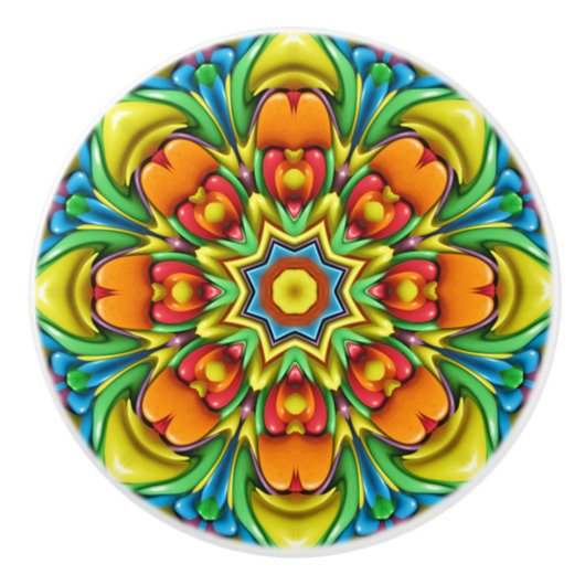Tropische Sunburst  Fractal Kaleidoscope Keramische Knop (Voorkant)