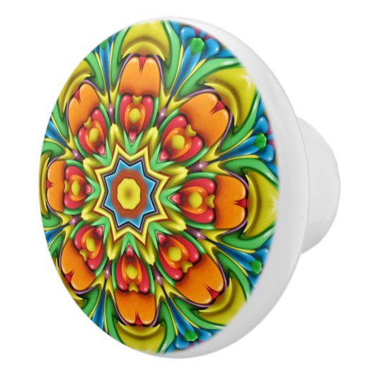 Tropische Sunburst Fractal Kaleidoscope Keramische Knop (Rechts)