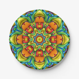 Tropische Sunburst Fractal Kaleidoscope Papieren Bordje
