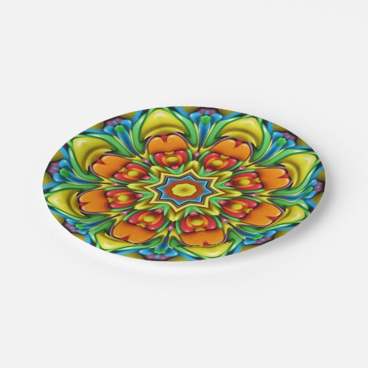 Tropische Sunburst  Fractal Kaleidoscope Papieren Bordje (Gekanteld)