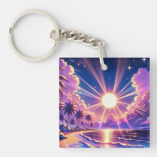Tropische Sunset Beach Fantasy Schilderij Sleutelhanger