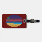 Tropische Sunset Beach Palm verlaat oceaangolven Bagagelabel (Achterkant horizontaal)