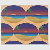 Tropische Sunset Beach Palm verlaat oceaangolven Cadeaupapier (Vlak)
