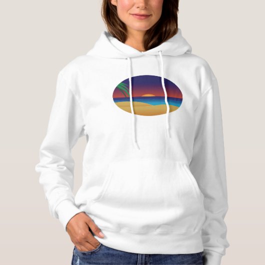 Tropische Sunset Beach Palm verlaat oceaangolven Hoodie (Voorkant)