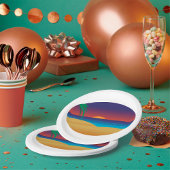 Tropische Sunset Beach Palm verlaat oceaangolven Papieren Bordje