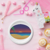 Tropische Sunset Beach Palm verlaat oceaangolven Papieren Bordje (Feest)