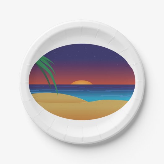 Tropische Sunset Beach Palm verlaat oceaangolven Papieren Bordje (Voorkant)