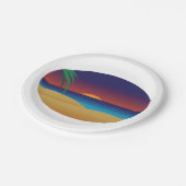 Tropische Sunset Beach Palm verlaat oceaangolven Papieren Bordje (Gekanteld)