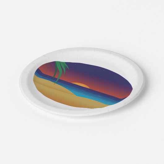 Tropische Sunset Beach Palm verlaat oceaangolven Papieren Bordje (Gekanteld)