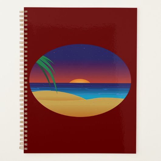 Tropische Sunset Beach Palm verlaat oceaangolven Planner (Voorkant)