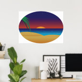 Tropische Sunset Beach Palm verlaat oceaangolven Poster (Thuiskantoor)