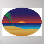 Tropische Sunset Beach Palm verlaat oceaangolven Poster (Voorkant)
