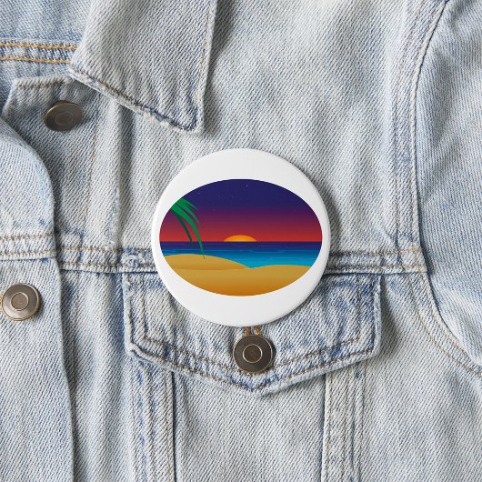 Tropische Sunset Beach Palm verlaat oceaangolven Ronde Button 7,6 Cm