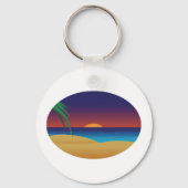 Tropische Sunset Beach Palm verlaat oceaangolven Sleutelhanger (Voorkant)