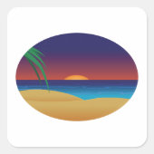 Tropische Sunset Beach Palm verlaat oceaangolven Vierkante Sticker (Voorkant)