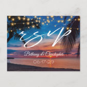 Tropische Sunset Beach String Lights Wedding RSVP Uitnodiging Briefkaart (Voorkant)