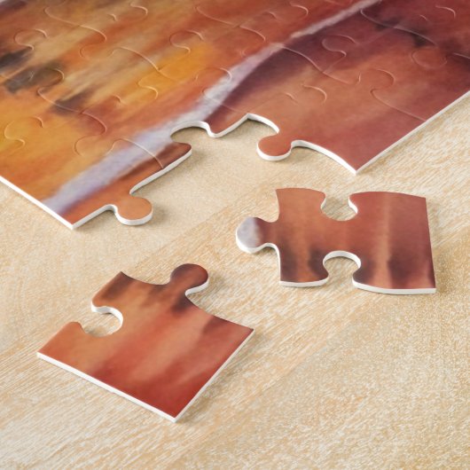 Tropische Sunset Beach Waterverf, Palm, Oceaan Legpuzzel (Zijkant)