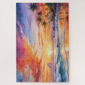 Tropische Sunset Beach Waterverf, Palm, Oceaan Legpuzzel (Verticaal)