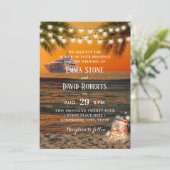 Tropische Sunset Beach Yacht Wedding Glow Mason Ja Kaart (Staand voorkant)