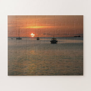 Tropische Sunset Boats Caribische Oceaan Legpuzzel